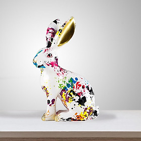 Creative Graffiti Rabbit Statue Bunny Figurine Resin Sculpture Rabbit Ornament for  Cabinet Table Centerpiece Living Room Decor