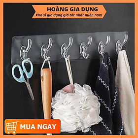 Móc Dán Tường Thanh 6 Móc Trong Suốt Siêu Dính Treo Quần Áo Không Cần Khoan Tường H007