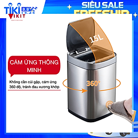 Mua Thùng rác cảm ứng thông minh loại inox cao cấp Vikit RCU01 - Inox bạc