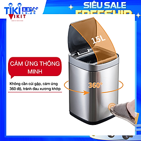 Thùng rác cảm ứng thông minh loại inox cao cấp Vikit RCU01 - Inox bạc