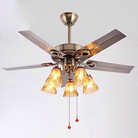 Mua Quạt Trần 5 chao cánh sắt và gỗ kèm bóng