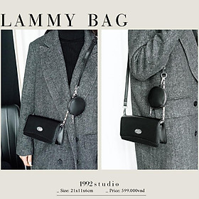 Túi xách nữ 1992 s t u d i o/ LAMMY BAG / màu đen kèm túi tròn phụ kiện, dây da phối xích