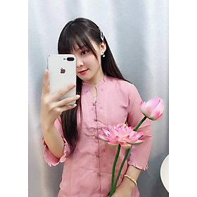 Áo Lam Đi Chùa - Cổ Bèo Kate Màu Hồng
