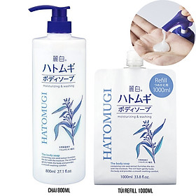 Sữa tắm chiết xuất ý dĩ dưỡng ẩm sáng da Hatomugi The Body Soap nội địa Nhật (có túi refill tiết kiệm)