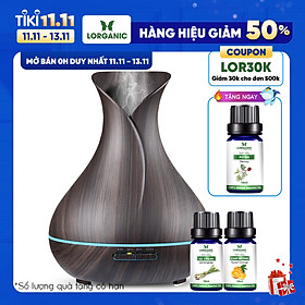 Combo máy khuếch tán/ máy xông tinh dầu bình hoa màu nâu FX2020 + tinh dầu sả chanh + tinh dầu cam Lorganic (10ml x2) LGN0185