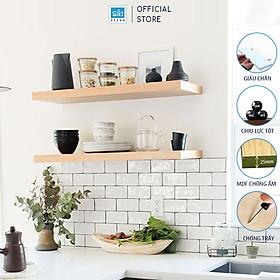 2 Kệ Treo Tường Màu Vân Gỗ Sồi, Gỗ Dày 25mm Để Được Đồ Nặng Với Kết Cấu Không Giá Đỡ Thẩm Mỹ Thương Hiệu SIB Decor