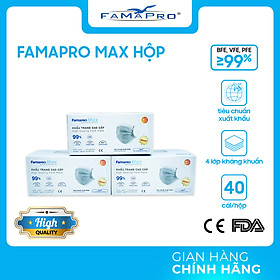 [HỘP - FAMAPRO MAX] - Khẩu trang y tế kháng khuẩn 4 lớp Famapro Max (40 cái/ hộp) - COMBO 3 HỘP