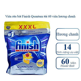 viên rửa chén Finish Quantum Max 60 viên - hương chanh + Tặng viên rửa bát Finish dùng thử