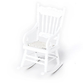 Miniature Wood Rocking Chair Furniture Model for 1/12 Scale Dollhouse White