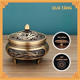 Mua Lư xông trầm 3 chân long phụng bằng đồng nguyên khối