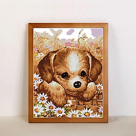 Stamped & Counted Cross Stitch Kits - Cute Dog Puppy Pattern  39x48cm 11CT