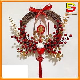 Mua Vòng Hoa Đào Đông Treo Tường Vòng Hoa Nguyệt Quế Decor Trang Trí Tết Rước May Mắn Tài Lộc DG-158