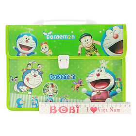 Combo Cặp Học Sinh 2 Ngăn Và Thước Nhựa - Hình Doraemon - Xanh Lá (Mẫu Ngẫu Nhiên)