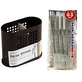 Combo Ngăn đựng bút và văn phòng phẩm và Set 5 bút bi đen nội địa Nhật Bản