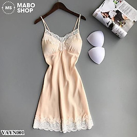 Váy ngủ nữ lụa phối ren sexy VAYN001 cao cấp có mút nâng ngực