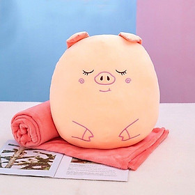 GỐI MỀN BIỆT ĐỘI RU NGỦ 3 IN 1 - BỘ CHĂN GỐI VĂN PHÒNG SIÊU MỊN - Heo hồng