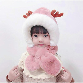 Mũ len liền khăn quàng cổ cho bé vải bông dày ấm che kín tai kín cổ thích hợp bé từ 2 tuổi - 7 tuổi