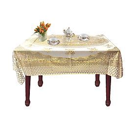 Khăn Trải Bàn WLG.751 (137x180 cm), hoa văn phủ nhũ vàng, nhựa PVC dẻo, không thấm nước, dễ vệ sinh