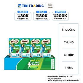 Thùng 48 Hộp Sữa Nestlé Milo Ít Đường (110ml/ Hộp)