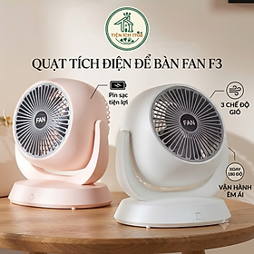 Quạt Tích Điện Để Bàn Fan F3 Xoay 180 Động Cơ Không Tiếng Ồn, 3 Cấp Độ Gió Siêu Mát, Cổng Sạc Nhanh Type-C - Giao Màu Ngẫu Nhiên - Hàng Chính Hãng
