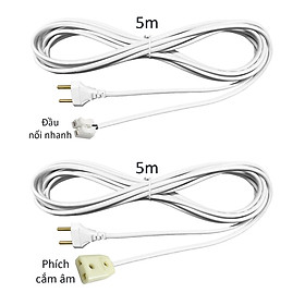Mua Dây cắm điện nối dài 5m liền phích cắm và đầu ổ cắm dẹt hoặc đầu nối nhanh đấu nối sẵn W5m-P-x