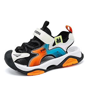 Mùa Hè Mới Xăng Đan Trẻ Em Thoáng Khí Giày Sandal Bé Trai Mềm Mại Và Thoải Mái Giày Trẻ Em Giày Đi Biển Color: Black orange Shoe Size: 34