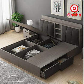 Giường ngủ thông minh cao cấp bọc nệm đầu giường gỗ công nghiệp Ohaha - GN008