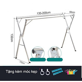 Sào phơi đồ chữ X co giản 1,35-2m thép không rỉ + có tặng kèm kẹp móc