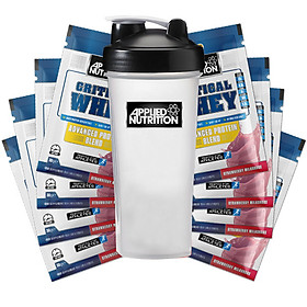 Combo 10 gói dùng thử Sữa tăng cơ vị dâu kem - critical whey - Applied Nutrition & Bình lắc 700 ml