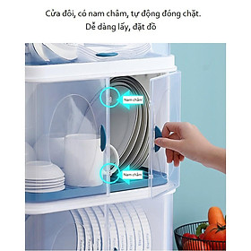 Kệ chén bát nắp đậy nhựa ba tầng có nắp