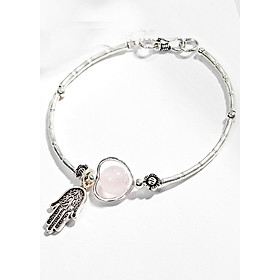 Vòng Tay Bạc 1 Hạt Đá Thạch Anh Hồng Phối Charm Bàn Tay Hamsa Bạc Ngọc Quý Gemstones