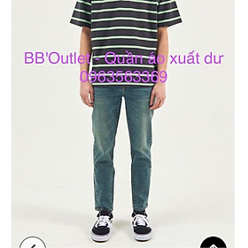 Quần jeans xanh mài xước nhẹ 2 bên đùi