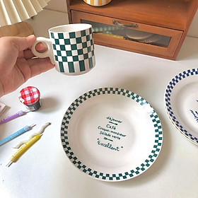 Dĩa sứ viền caro phong cách Hàn Quốc Retro