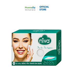 Bông tẩy trang Niva 100% bông thiên nhiên mềm mại, không để lại xơ (Hộp 80 miếng)