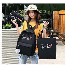 Hình ảnh Balo nữ- balo combo 4 món đi học thời trang nữ ulzzang smile -Munnini