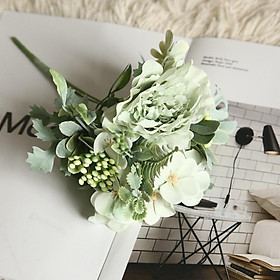 Mua Hoa giả - Bó hoa mẫu đơn hồng trà mix với tú cầu cực sang trọng và lãng mạn  trang trí decor đám cưới  để bàn