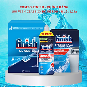 Combo 100 viên rửa bát Finish + 1.5kg Muối rửa chén finish + Nước bóng Finish 750ml (Nk Đức)