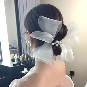 Sét 2 Kẹp Tóc Nơ Lưới Trắng Thanh Lịch Thời Trang Dành Cho Cô Dâu