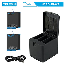 Combo sạc 3 + 2 viên pin TELESIN cho GoPro Hero 5, GoPro Hero 6, GoPro Hero 7, GoPro Hero 8, GoPro new Hero 2018