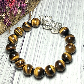 Vòng tay Thạch Anh Mắt Hổ vàng nâu 10mm mix tỳ hưu