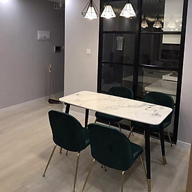 Mua Bộ bàn ăn mặt đá cẩm thạch nhân tạo kết hợp ghế Gubi chân sắt mạ vàng