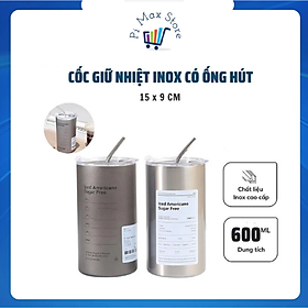 Ly giữ nhiệt , ly uống nước inox 304 có ống hút 600ml , giữ nhiệt 6-8 tiếng 