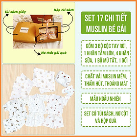 Set Quà Tặng Sơ Sinh Đầy Tháng Chất Muslin 17 Chi Tiết NB House Kids Cho Bé Trai Và Bé Gái
