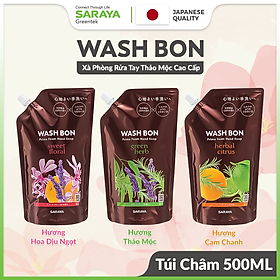 TÚI CHÂM 500ml Xà Phòng Rửa Tay Thảo Mộc Tạo Bọt WASH BON, Làm Sạch Và Dịu