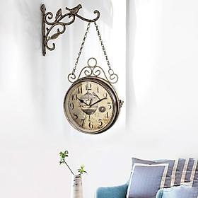 Creative Double-Sided Metal Wall Hanging Clock for Cafe Restaurant Decor