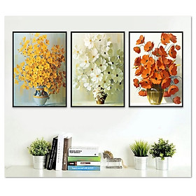 Decal dán tường bộ 3 khung tranh hoa đẹp Tipo_0131