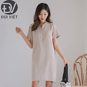 Váy suông nữ trơn đầm ngắn tay nữ cổ tàu, chất liệu Linen đẹp, thiết kế trẻ trung dễ mặc Đũi Việt