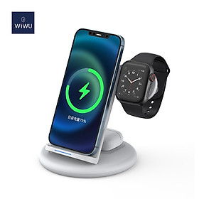 DOCK SẠC KHÔNG DÂY ĐỂ BÀN WIWU POWER AIR PA3IN1 dành cho điện thoại thông minh, apple watch, tai nghe hỗ trợ sạc nhanh - Hàng chính hãng