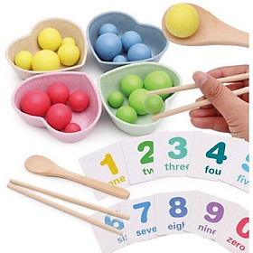 Bộ gắp bi gỗ rèn vận động tinh Montessori