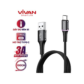 Mua Cáp Sạc Nhanh Type-C VIVAN VDC100 – Sạc và Truyền Dữ Liệu 2in1  Đèn LED Đổi Màu  Nguồn Điện 3A - HÀNG CHÍNH HÃNG